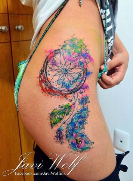 30 Fascinating Thigh Dream Catcher Tattoo Ideas