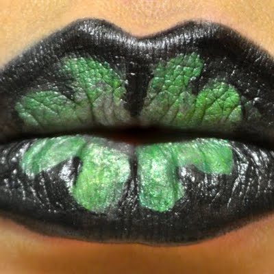 St. Patrick's Day Black Lips And Green Clovers #St. Patrick's day lips makeup #beauty #makeup #trendypins