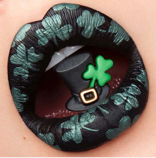 St. Patrick's Day Lips Green Clovers #St. Patrick's day lips makeup #beauty #makeup #trendypins