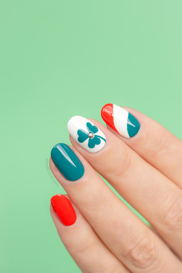 Red and Blue Design #St. Patrick's Day nails #nails #beauty #trendypins