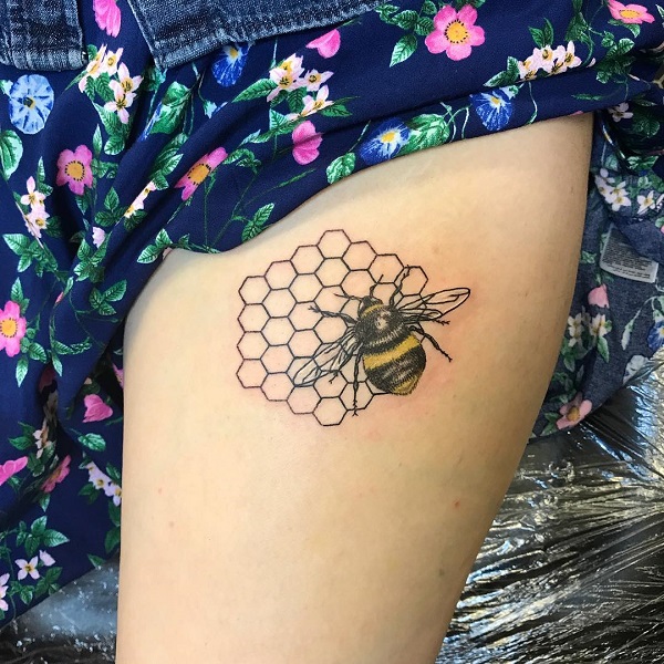 Honeycomb with bee by Ernie at Warlocks Tattoo in Raleigh NC  rtattoos
