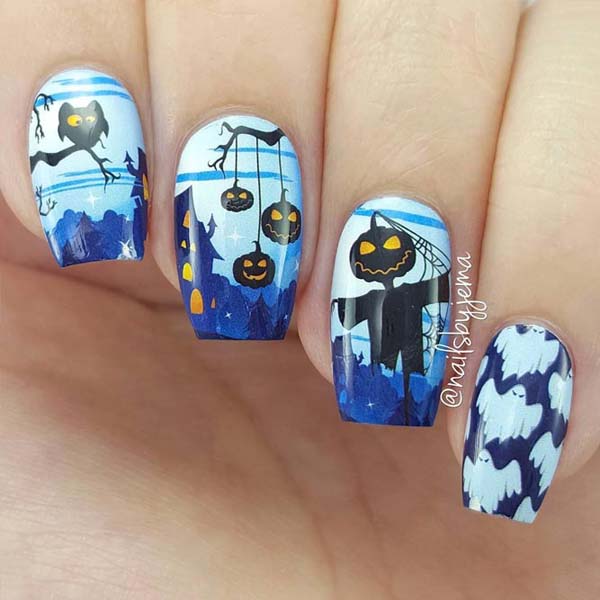 Horror Fairytale in Blue For Halloween Nails #Halloween #nails #trendypins