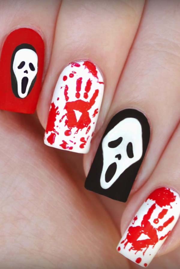 Funny Skeleton and Bloody Hand Prints #nails #Halloween nails #trendypins
