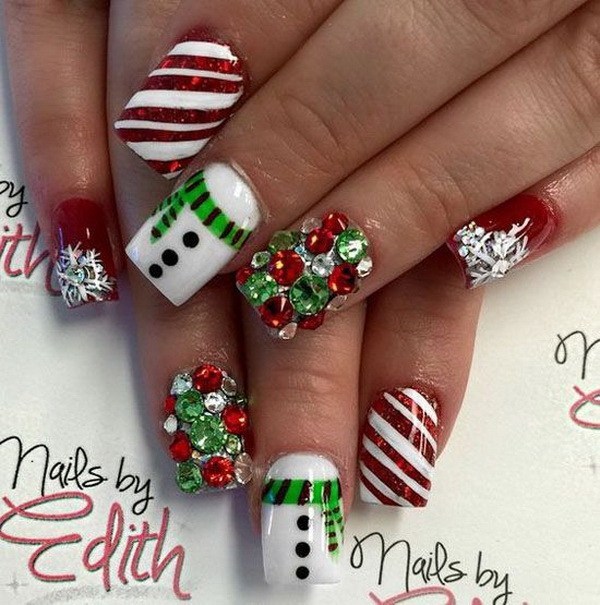 abulous Christmas Nail Design with Rhinestones #Christmas #nails #trendypins