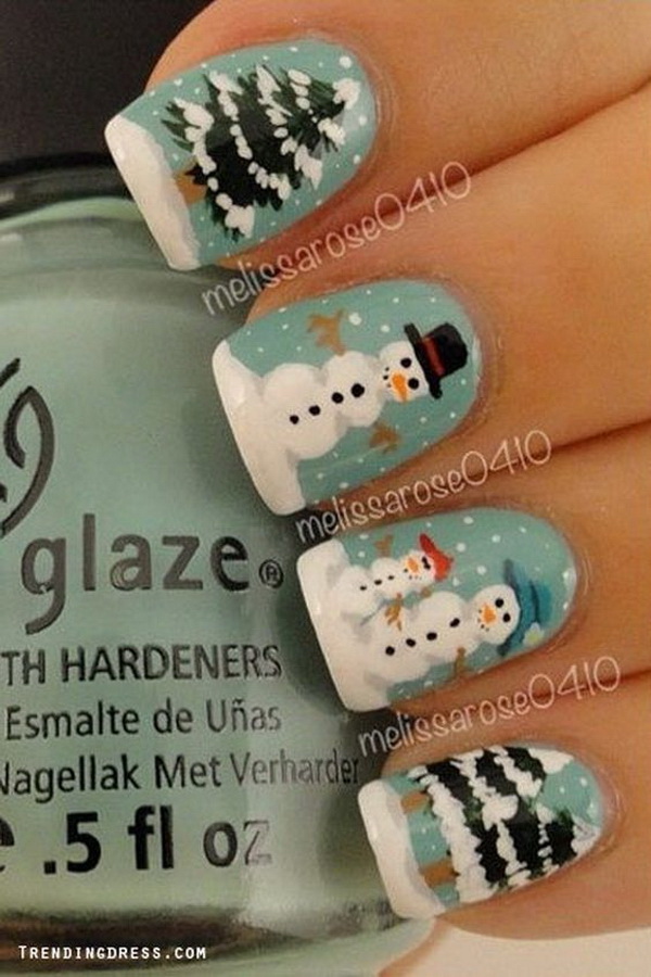 Nail Art Design With Snowman And Trees #Christmas #nails #trendypins