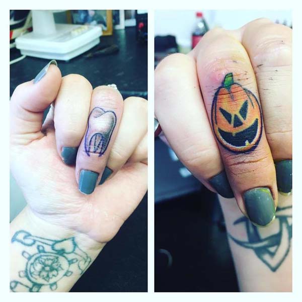 Pumpkin or Tooth Tattooed on a Middle Finger #Halloween #tattoos #trendypins
