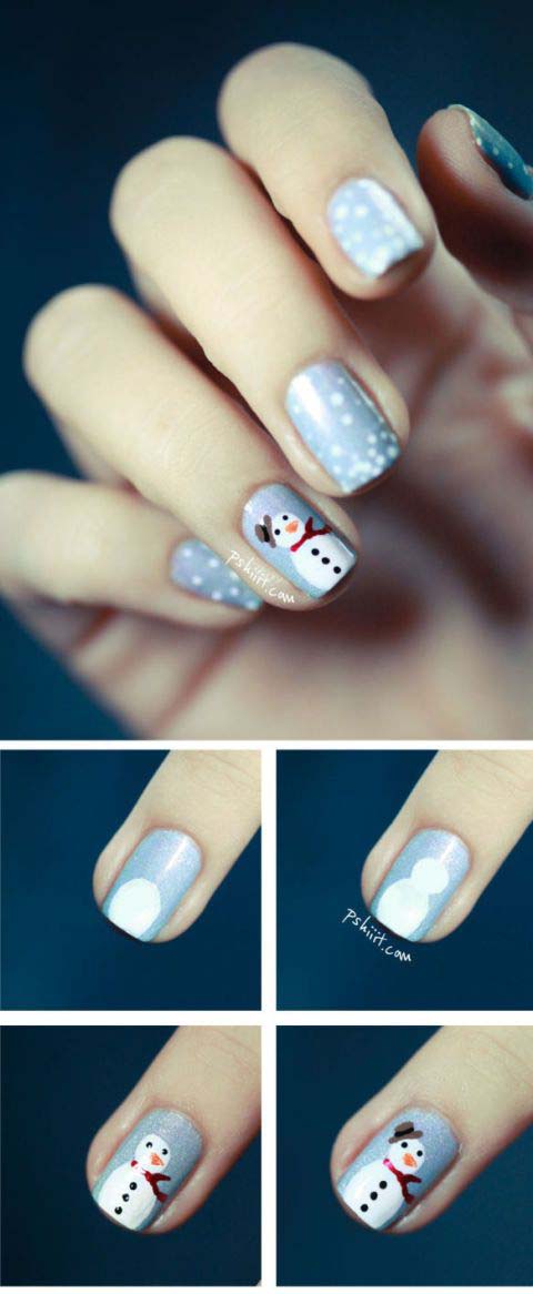 Snowy Nails with a Snowman Statement Nail #Christmas #nails #tutorials #trendypins