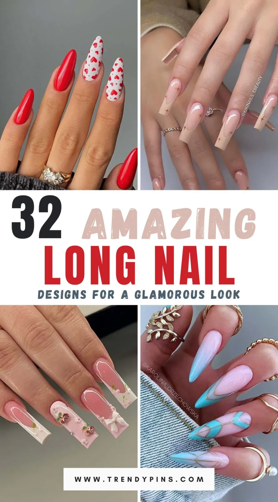 Discover 32 breathtaking long nail designs that redefine elegance and creativity in nail art.