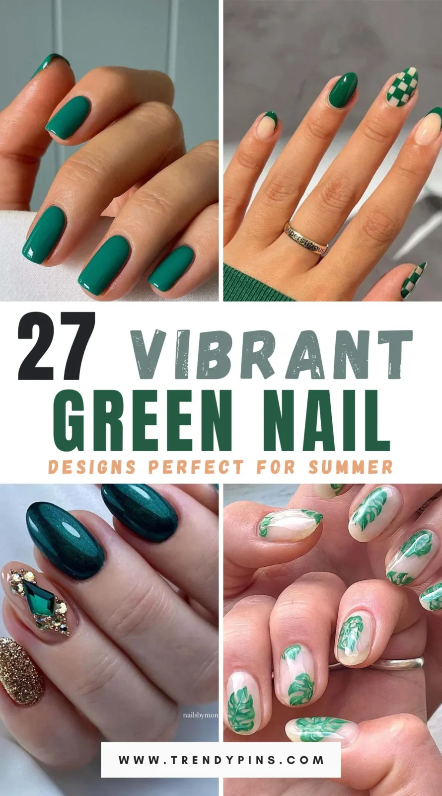 Elevate your summer style with 27 stunning green nail designs. From vibrant lime shades to elegant emerald hues, discover a variety of chic and trendy looks perfect for any occasion. Get inspired by unique patterns, glossy finishes, and creative nail art that will make your manicure stand out all season long.