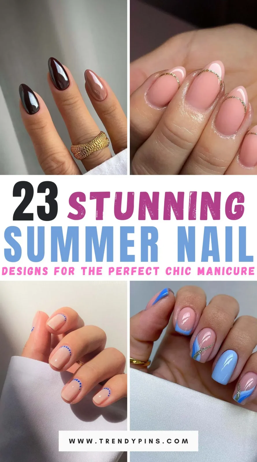 Achieve the perfect chic manicure with our 23 beautiful summer nail designs. From vibrant tropical patterns to elegant pastel hues, discover a variety of styles that capture the essence of the season. Explore creative nail art ideas that will make your summer look pop and keep your nails looking fresh and stylish all season long.