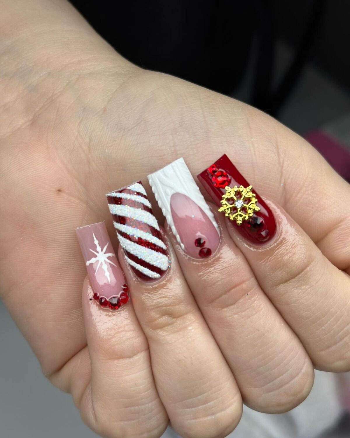 15. Textured Christmas Delight with Candy Cane Stripes