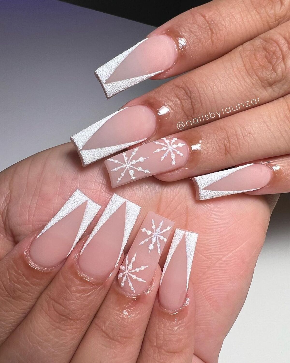 20. Frosted French Tips with Snowflake Details