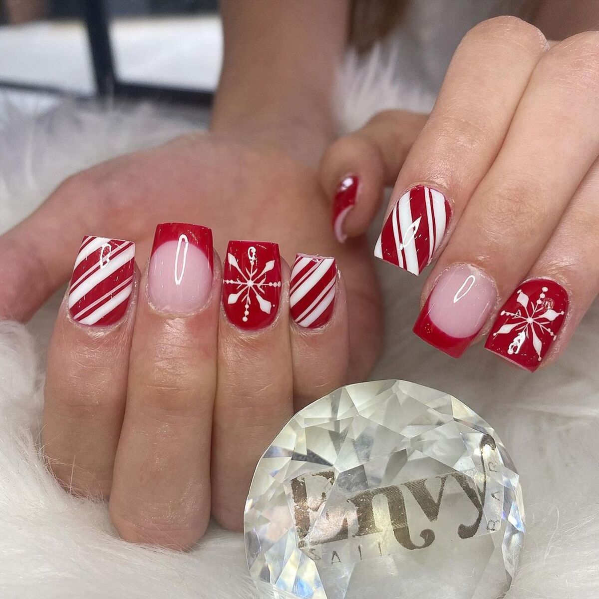 7. Candy Cane Dreams with Snowflake Accents