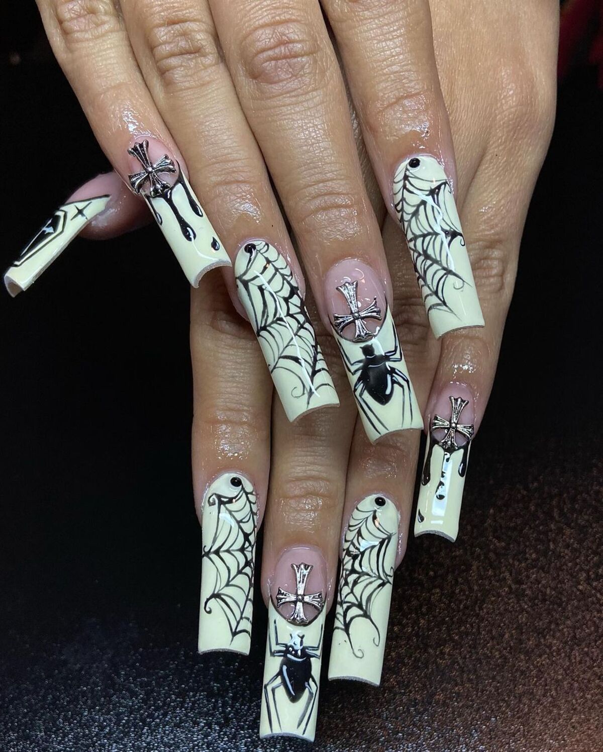 27. Gothic Webs and Crosses on Ivory Nails