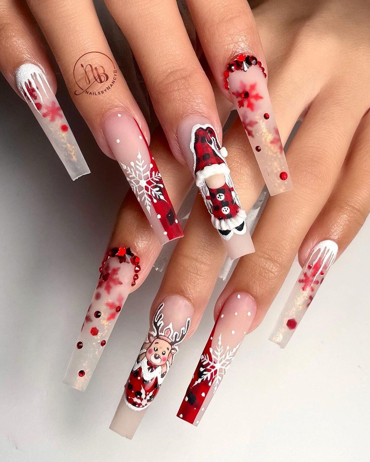 24. Santa and Reindeer on Clear Coffin Nails