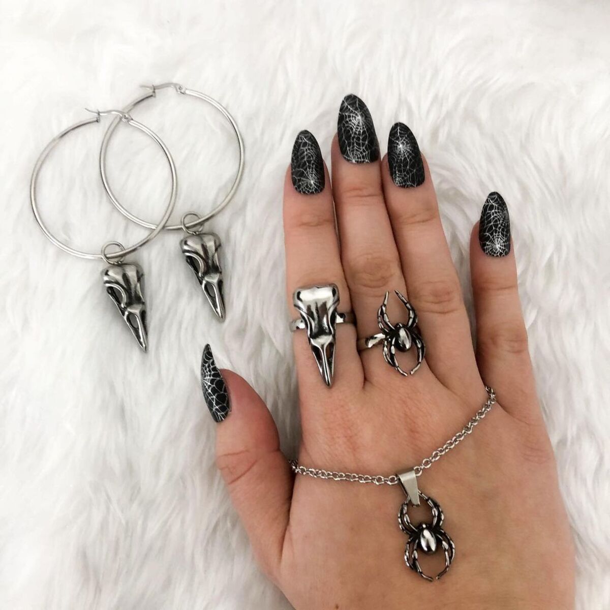 1. Gothic Elegance with Bird Skull Accents