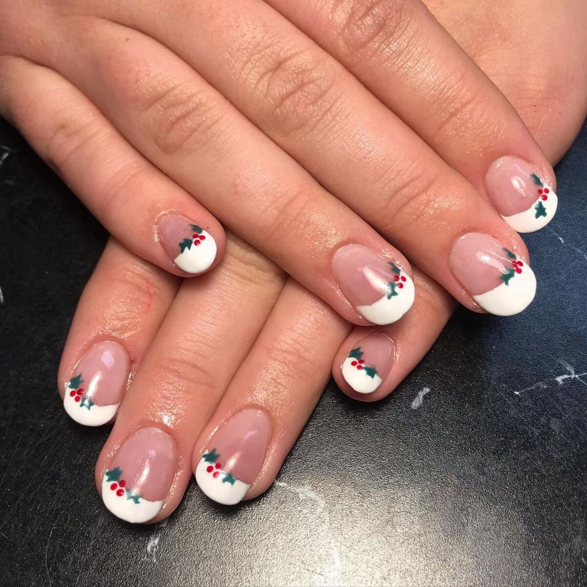 10. Holly Berries French Manicure