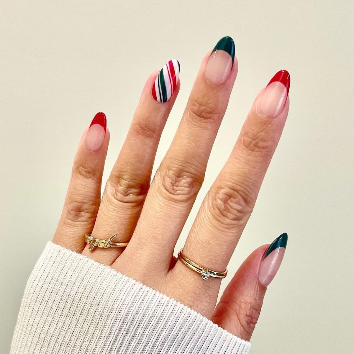 16. Stripes and Festive French Tips