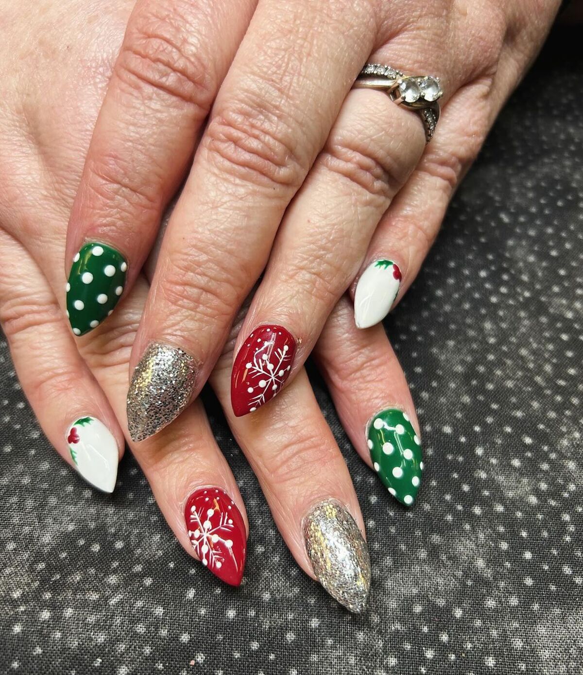 19. Multi-Patterned Christmas Nails