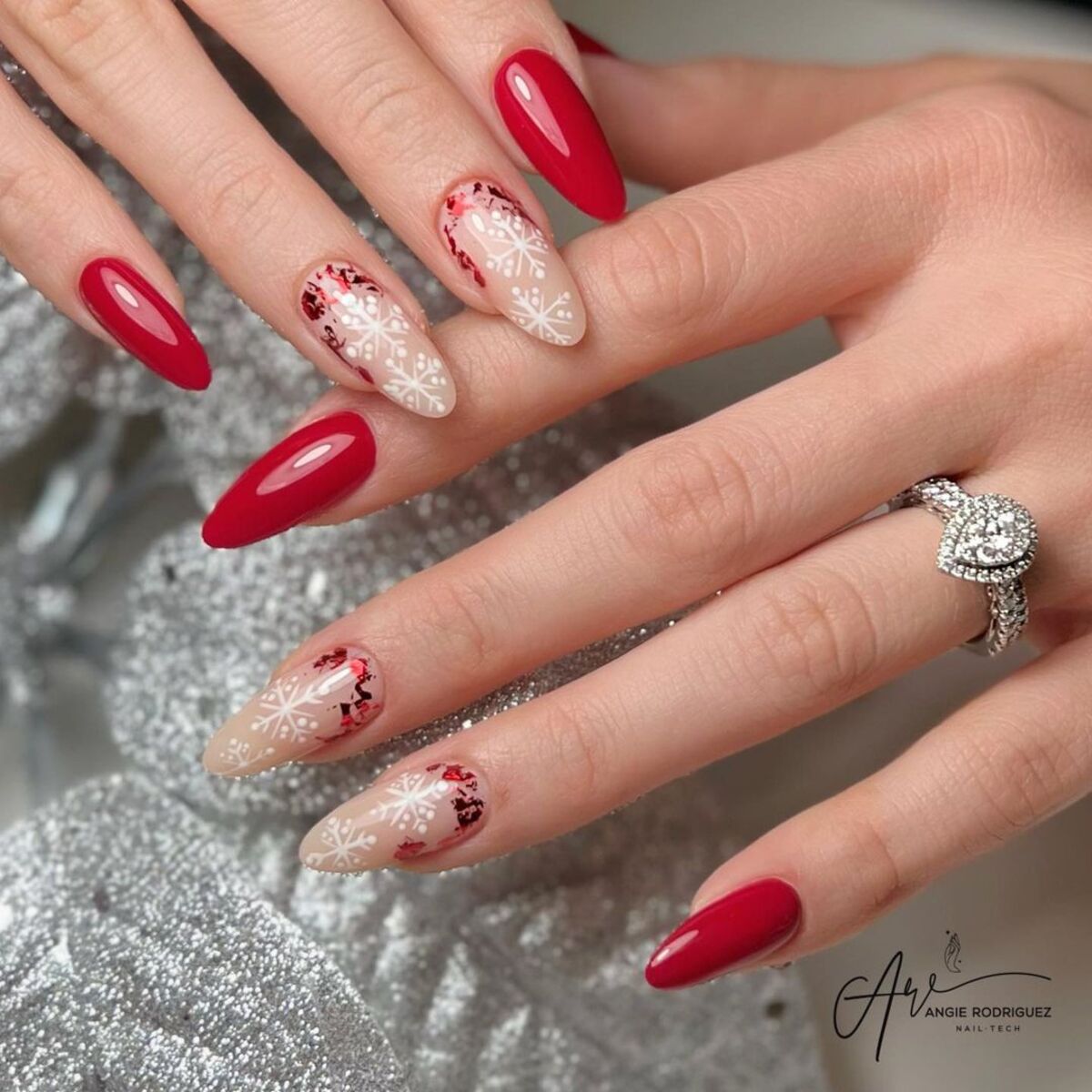 22. Bold Red Elegance with Snowflakes