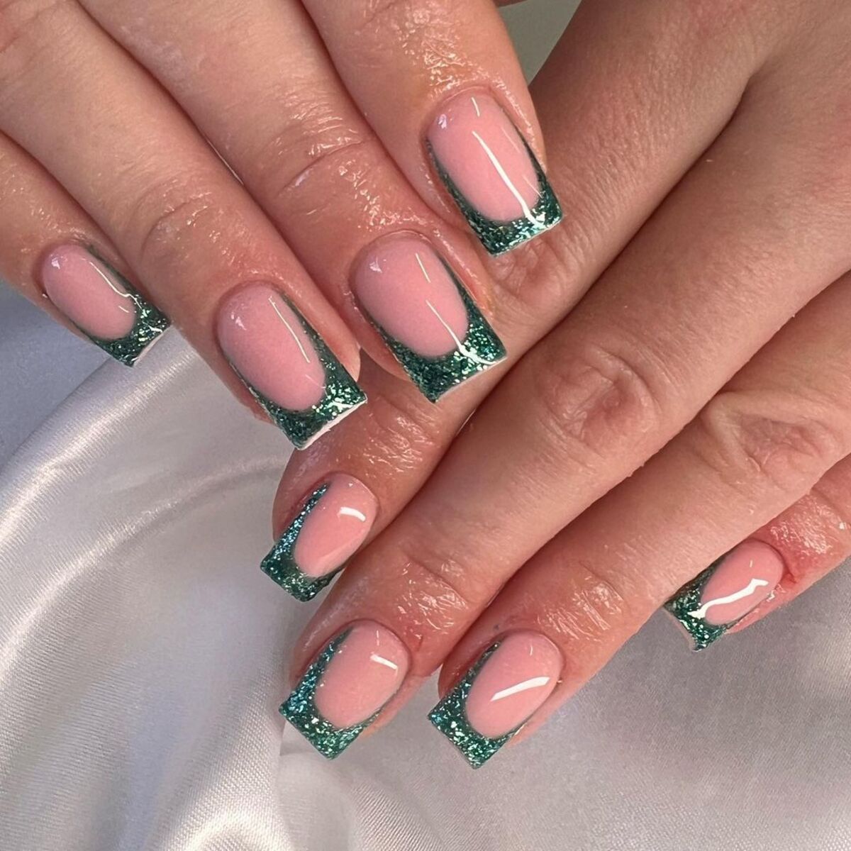 25. Glittery Green French Tips