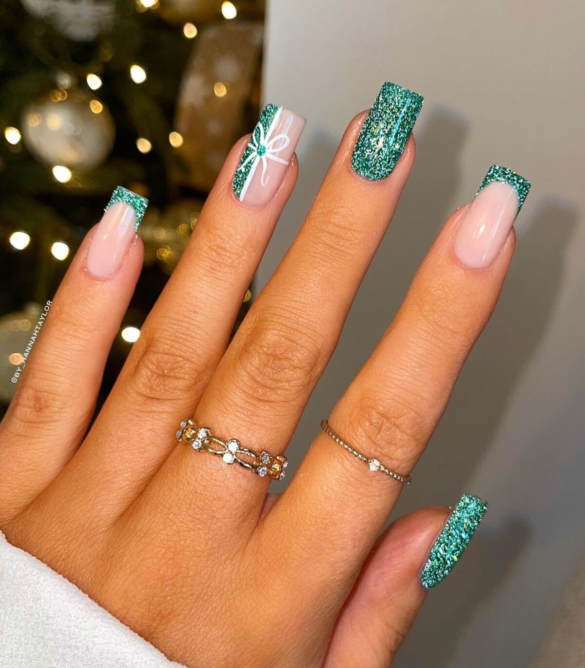 1. Festive Green Glitter with Present Accent