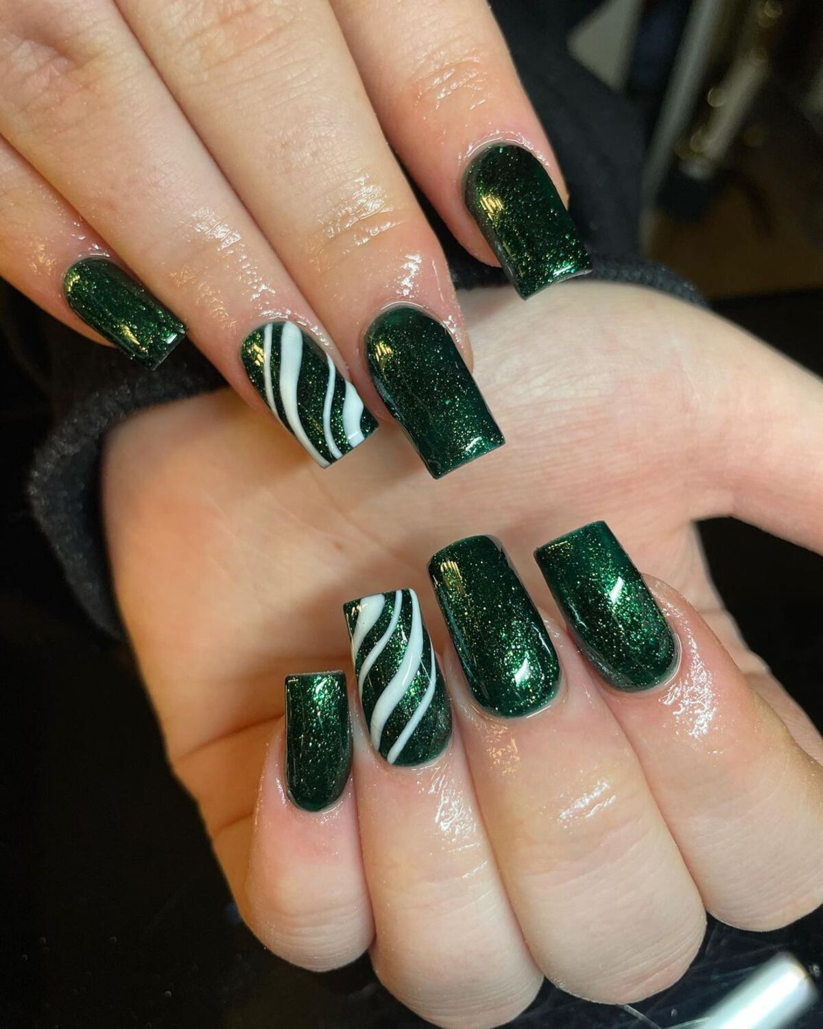 24. Emerald Green Sparkle with Candy Stripes