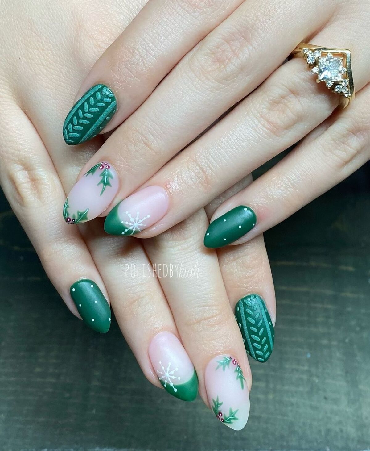 26. Pine Green with Holly and Snowflakes