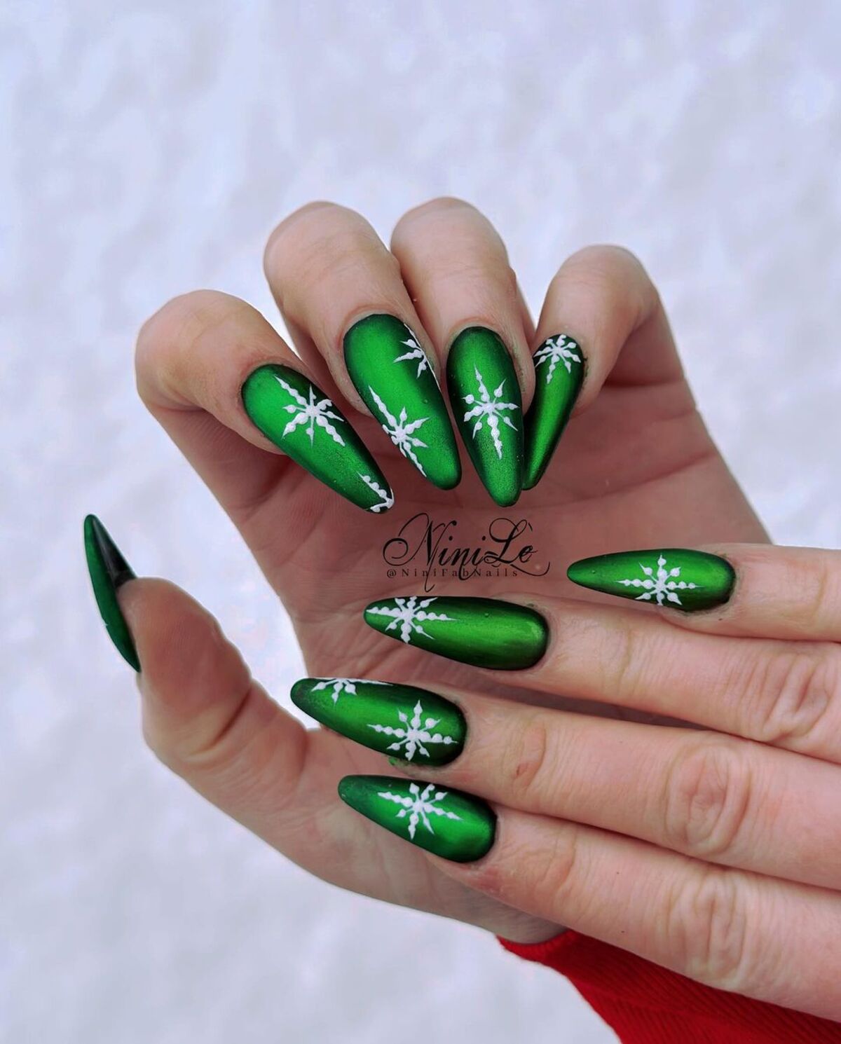 27. Vibrant Green with Snowflake Accents