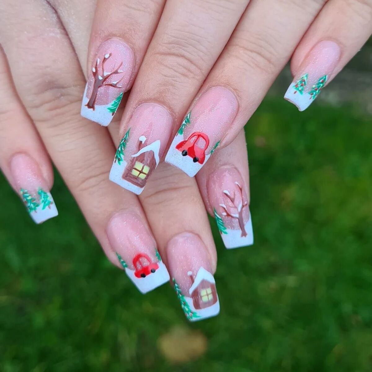 23. Whimsical Winter Cabin Nails