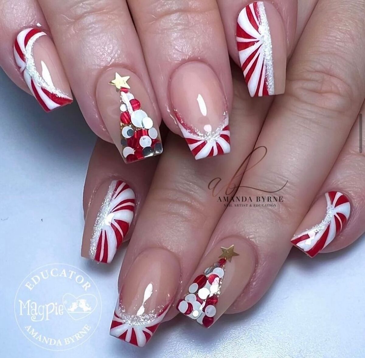 8. Peppermint Twist and Christmas Tree Nails