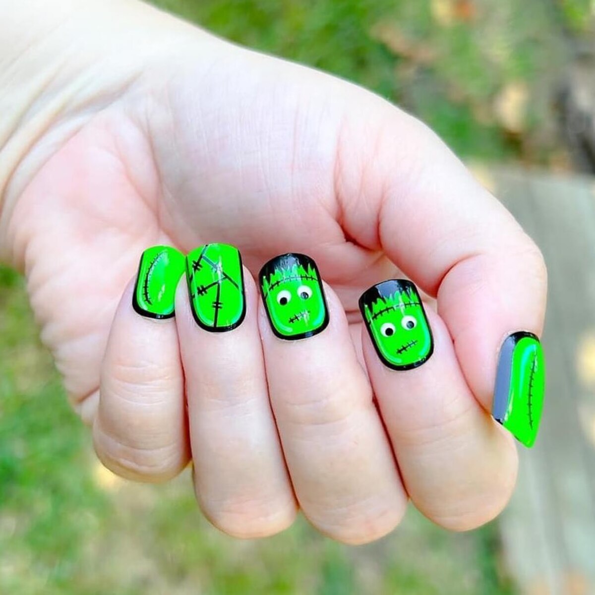 16. Frankenstein's Monster Nail Art