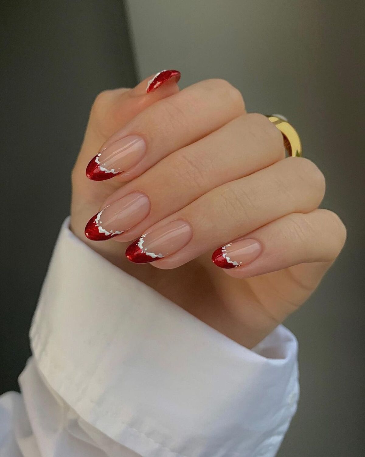 14. Subtle Santa Hat-Inspired French Tips