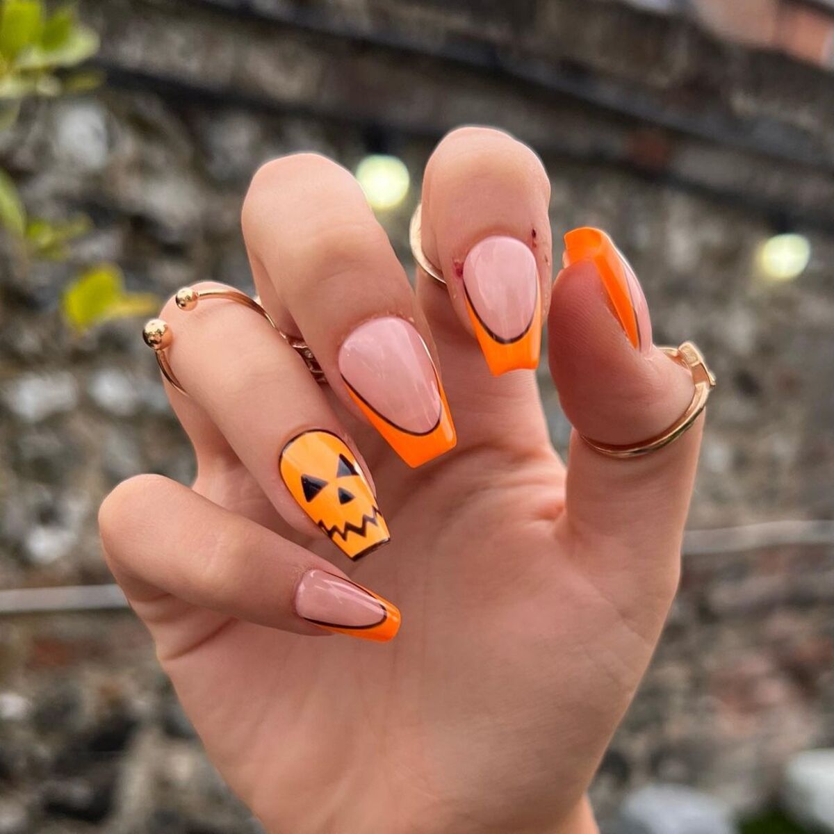 12. Jack-O'-Lantern French Tips