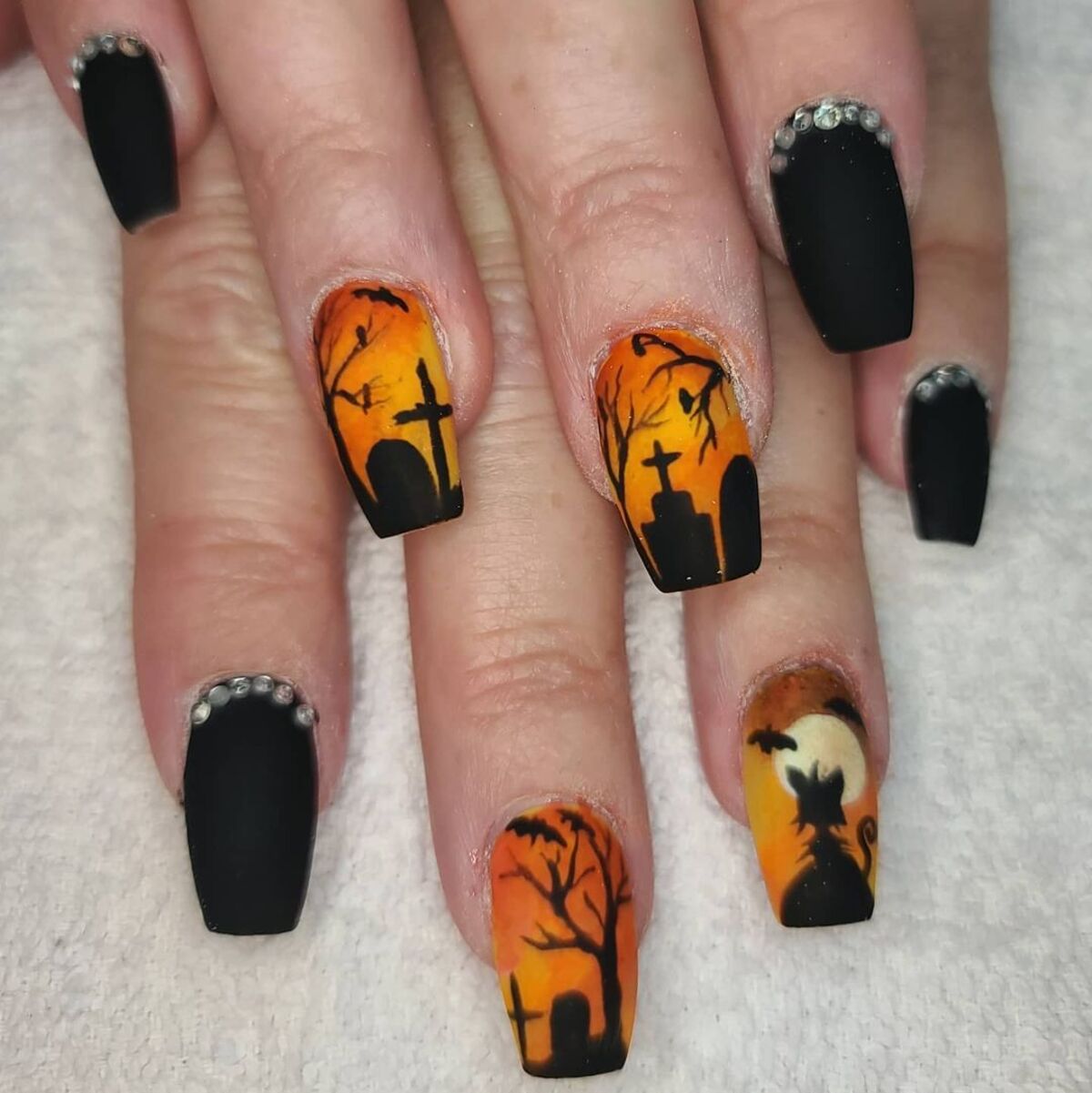 20. Sunset Graveyard Scene Nails