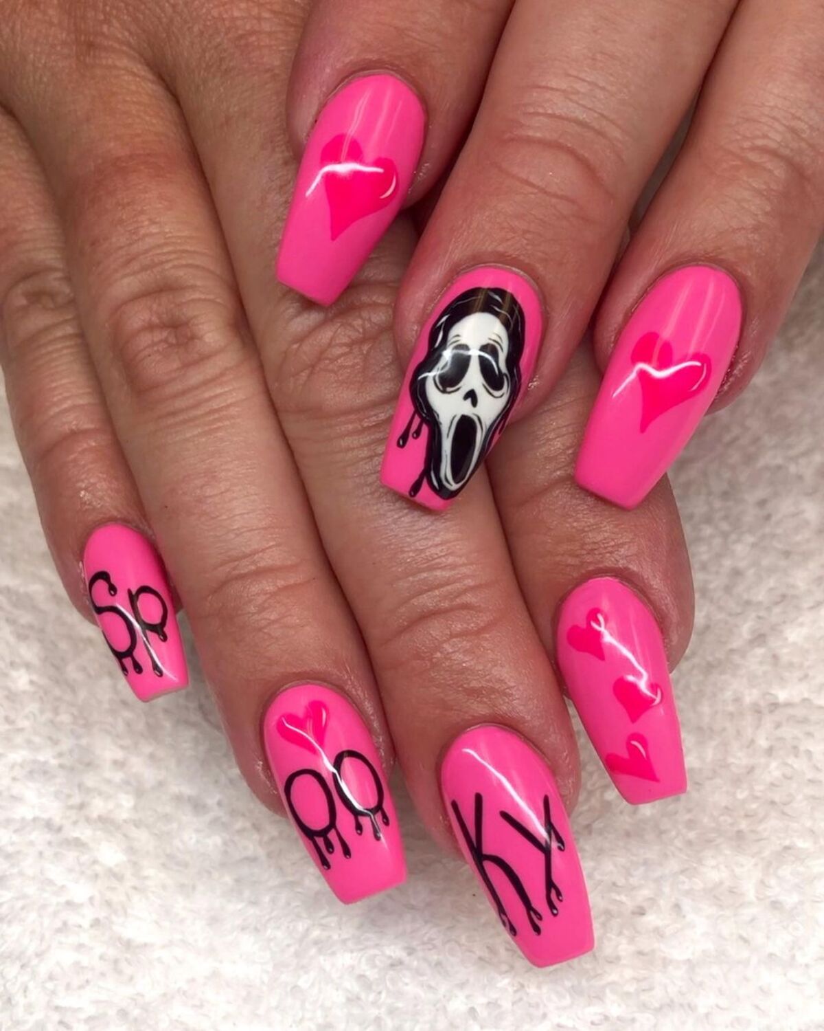 26. Pink 'Spooky' Ghost Nails