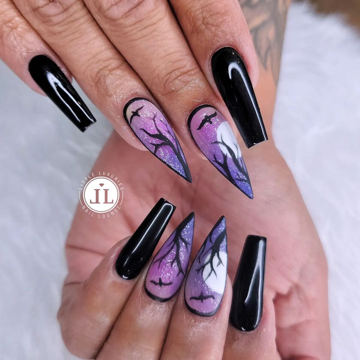 11. Mystical Night Sky Halloween Nails