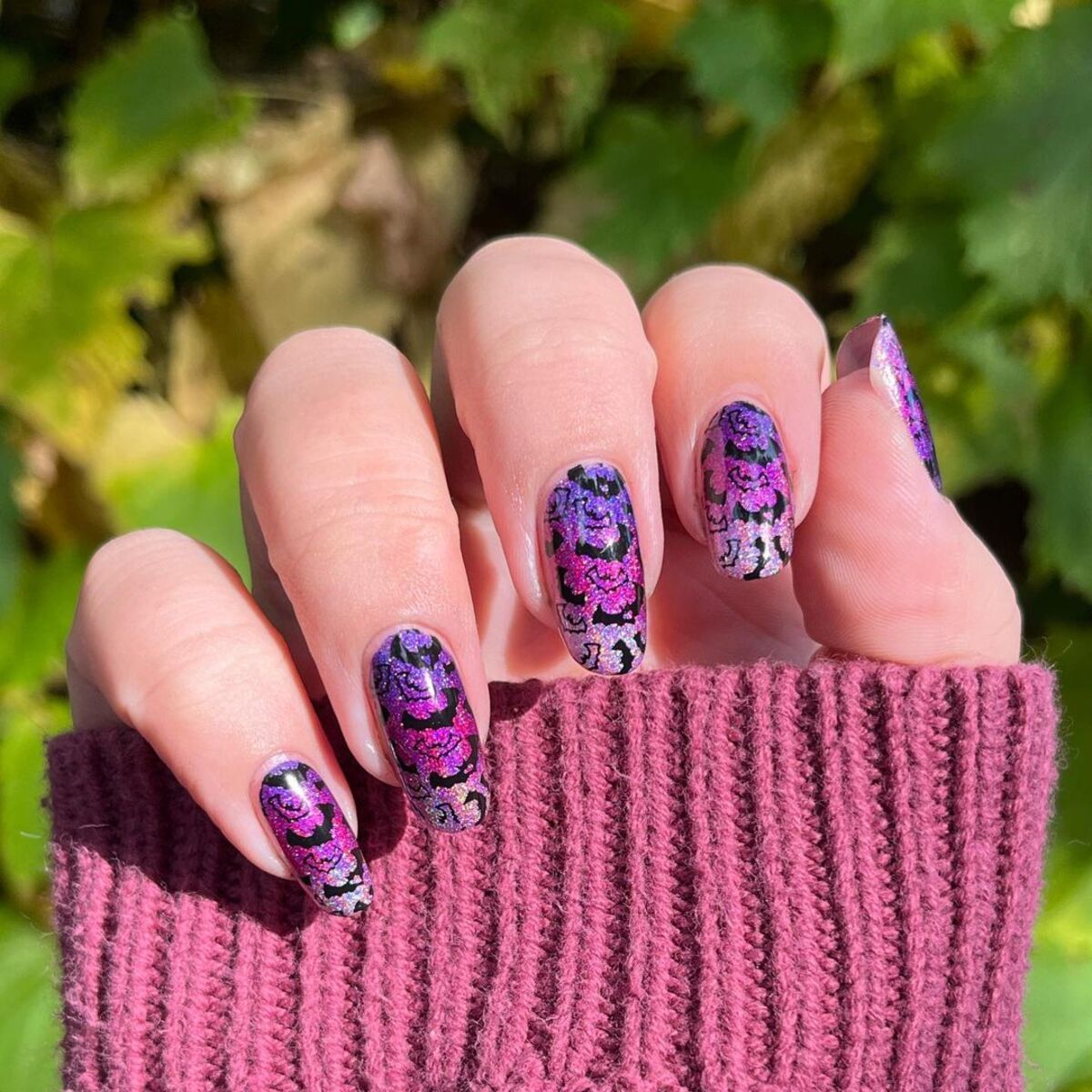 15. Witchy Purple Lace Nails