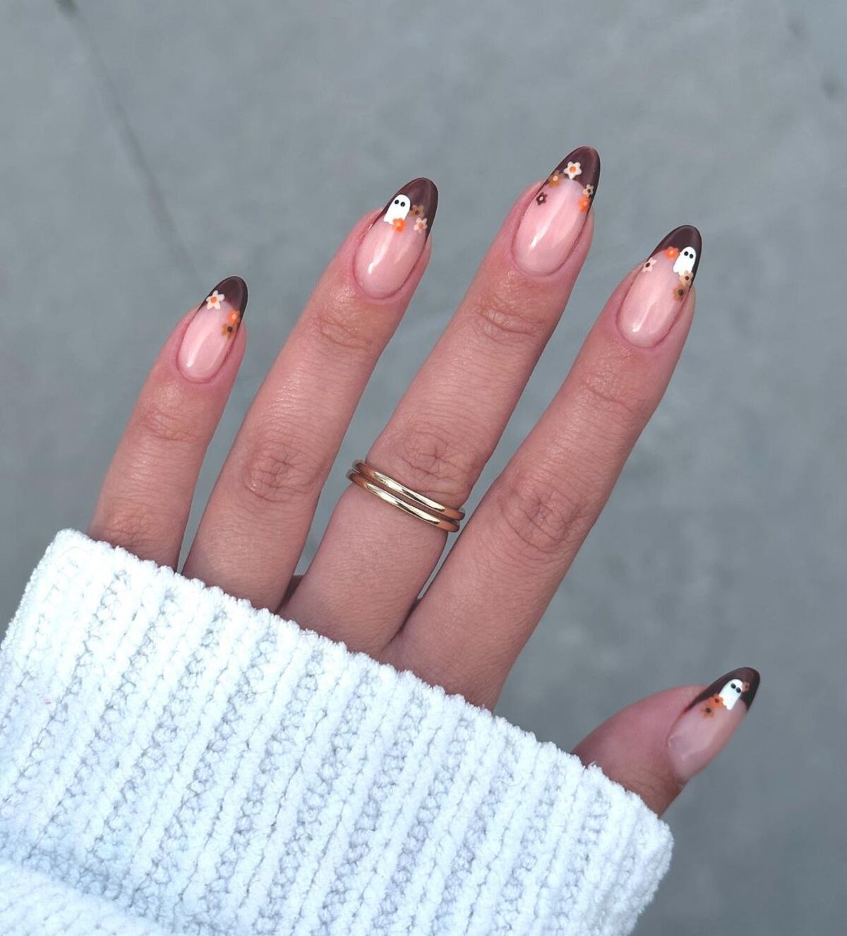 3. French Tips with Ghostly Accents