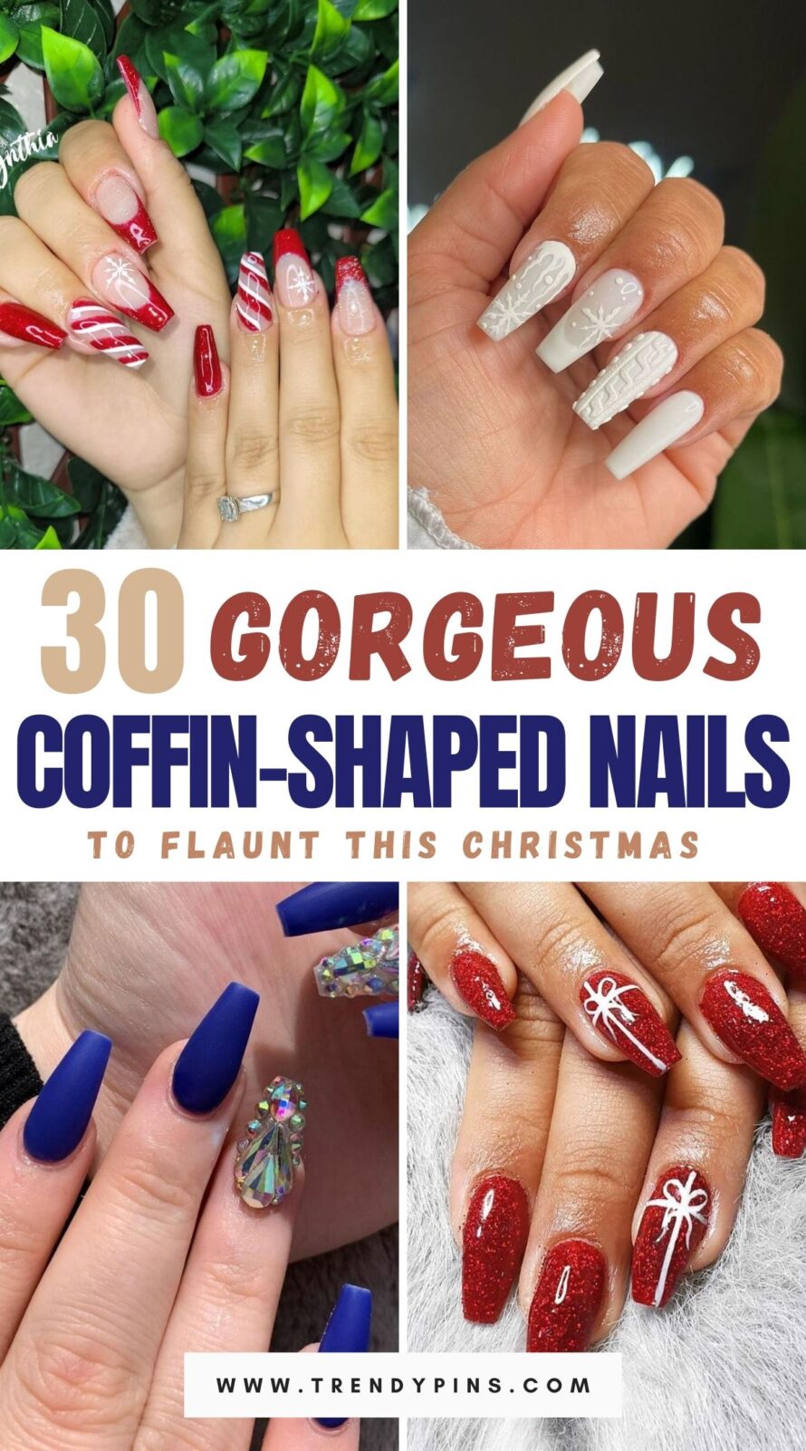 30 Gorgeous Coffin Shaped Christmas Nails For A Bold Holiday Look Christmas Nails Ideas 1