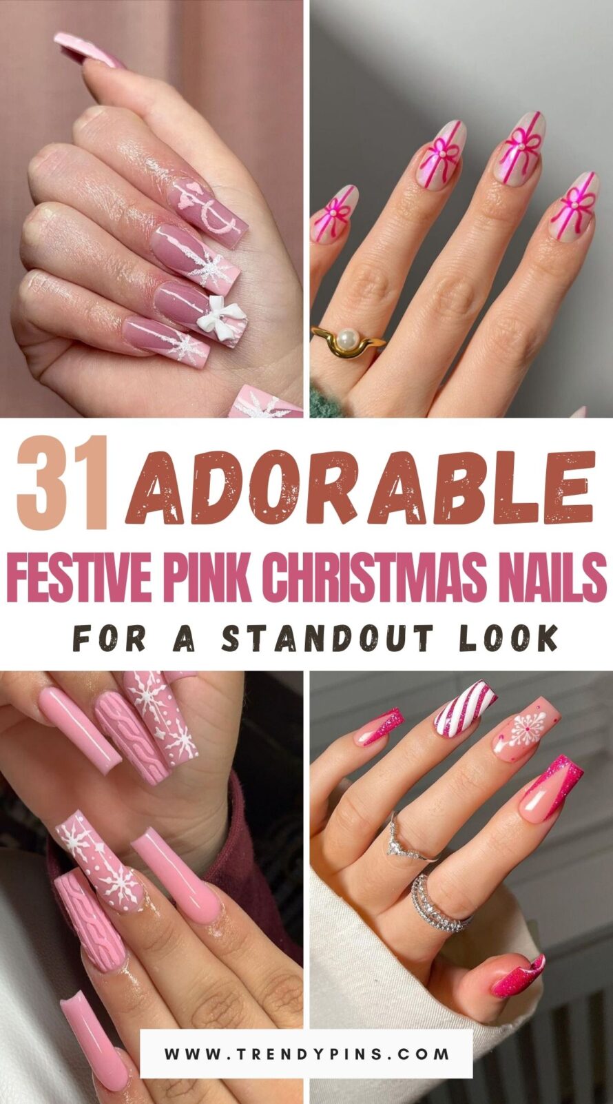 Adorable Festive Pink Christmas Nails