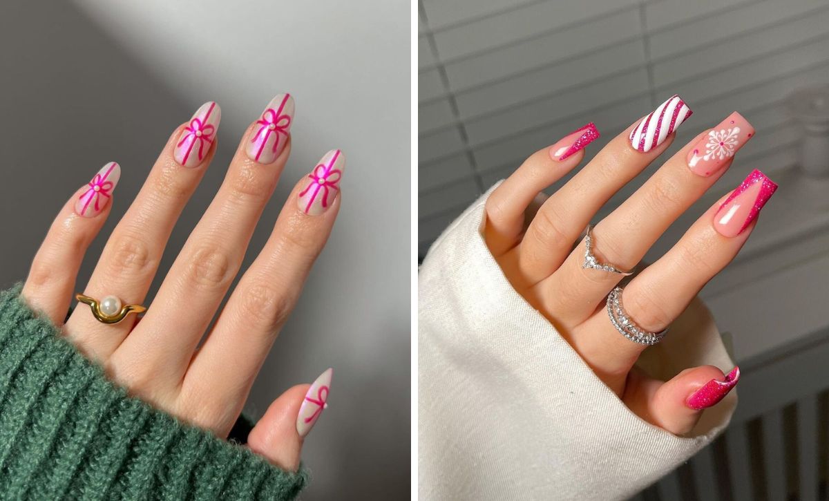 Cute And Festive Pink Christmas Nails For A Unique Holiday Style