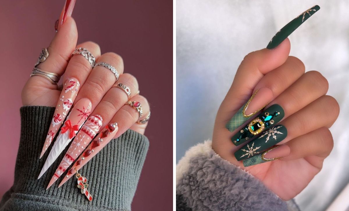 Glamorous Christmas Nails With Rhinestones To Dazzle Your Friends