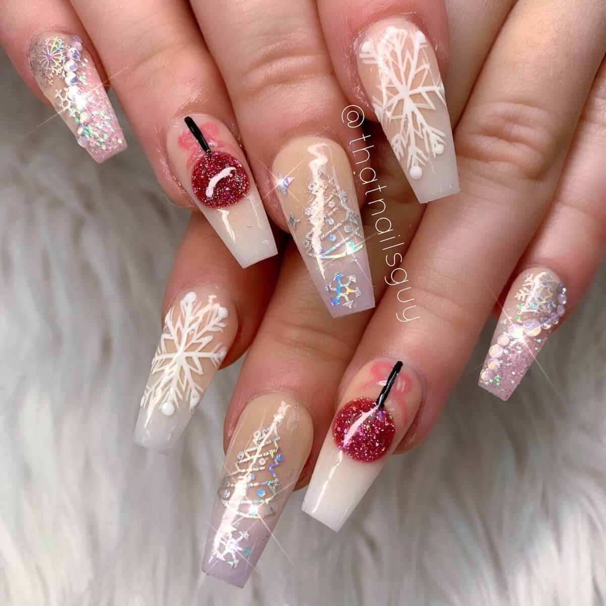 13. Festive Ombre with Christmas Ornaments