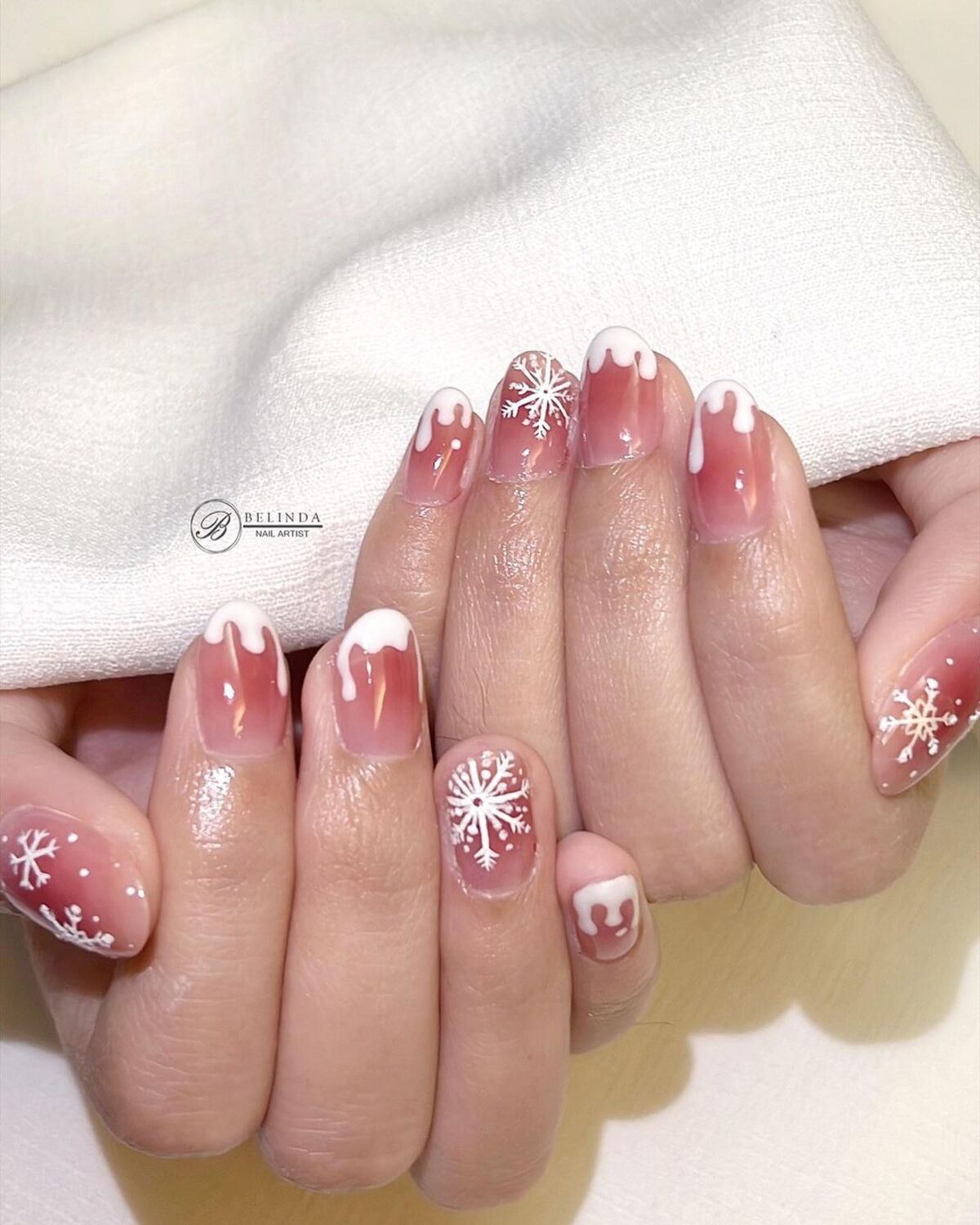 16. Frosted Pink Ombre with Snow-Capped Tips