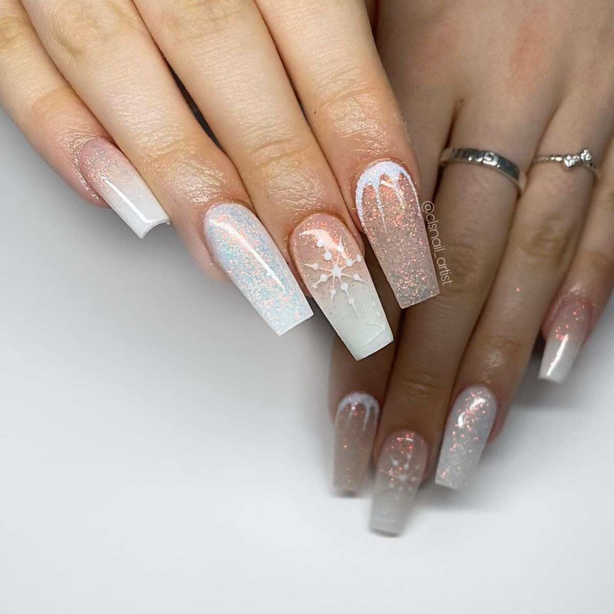 20. Frosty White Ombre with Glittering Accents