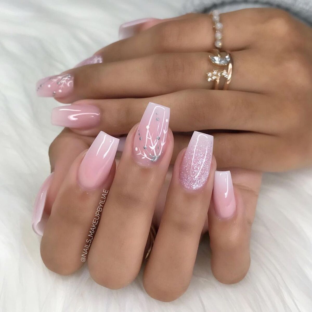 22. Pink Glitter Ombre with Subtle Branch Details