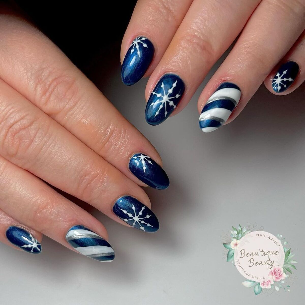 1. Classic Blue with Snowflake Accents