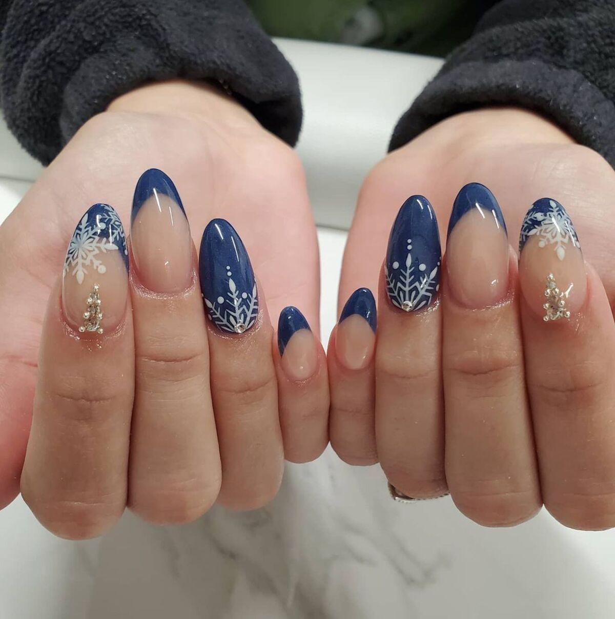 12. Cosmic Winter Night Nails with Silver Accents