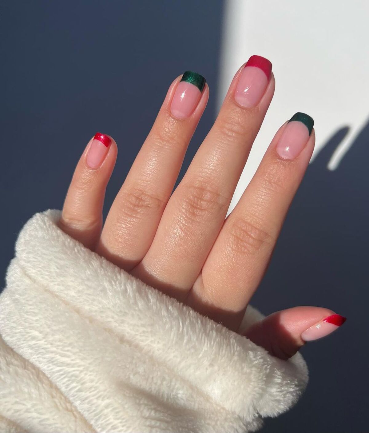 23. Alternating Red and Green French Tips